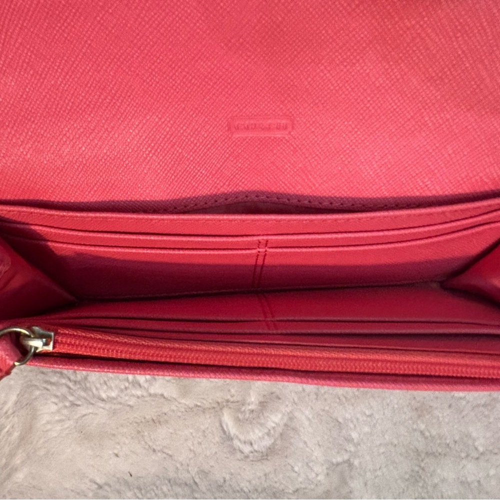 COACH Peyton Signature Slim Envelope Wallet Khaki Tan Coral Pink Canvas Leather - Picture 14 of 16